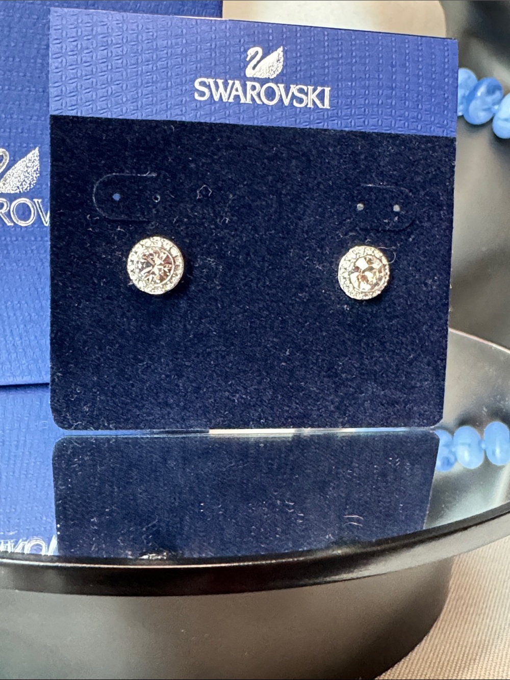 Swarovski Clear Crystal Halo Stud Earrings in Silver Tone